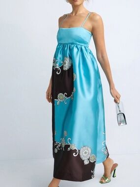 Alemais Gia Dress Gown Floral Blue Tie - Size US 12